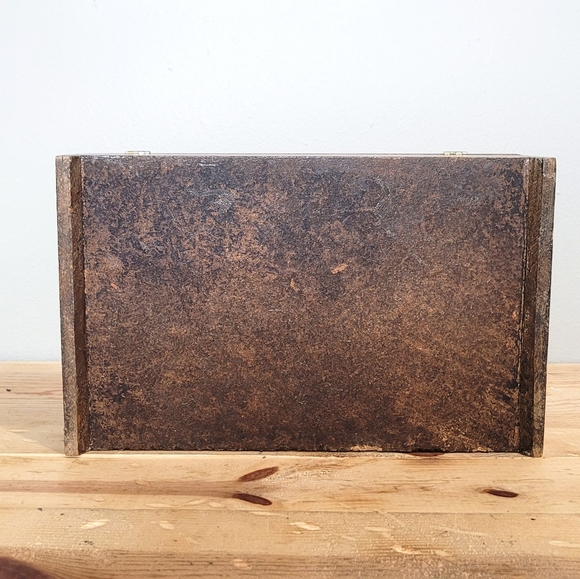 Vintage Carved Wood And Tile Trinket Box Felt Lined Hinged Lid 11 Inch Floral - Picture 4 of 11